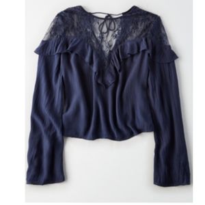 Beautiful smoky blue ruffled lace crop top.  Boho